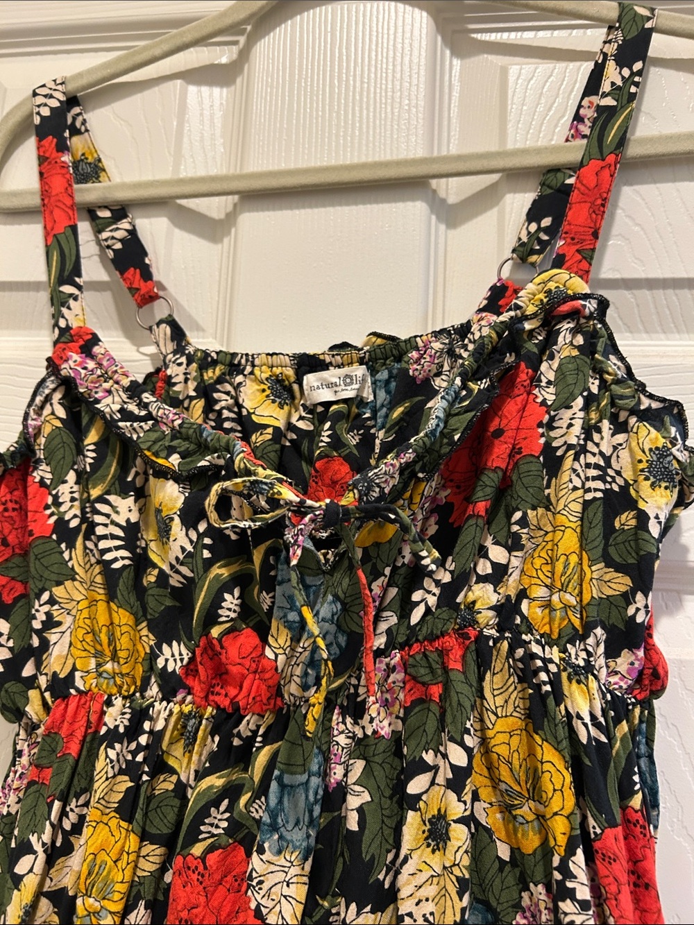 NATURAL LIFE Floral Black Maxi Dress with Red and Yellow Accents